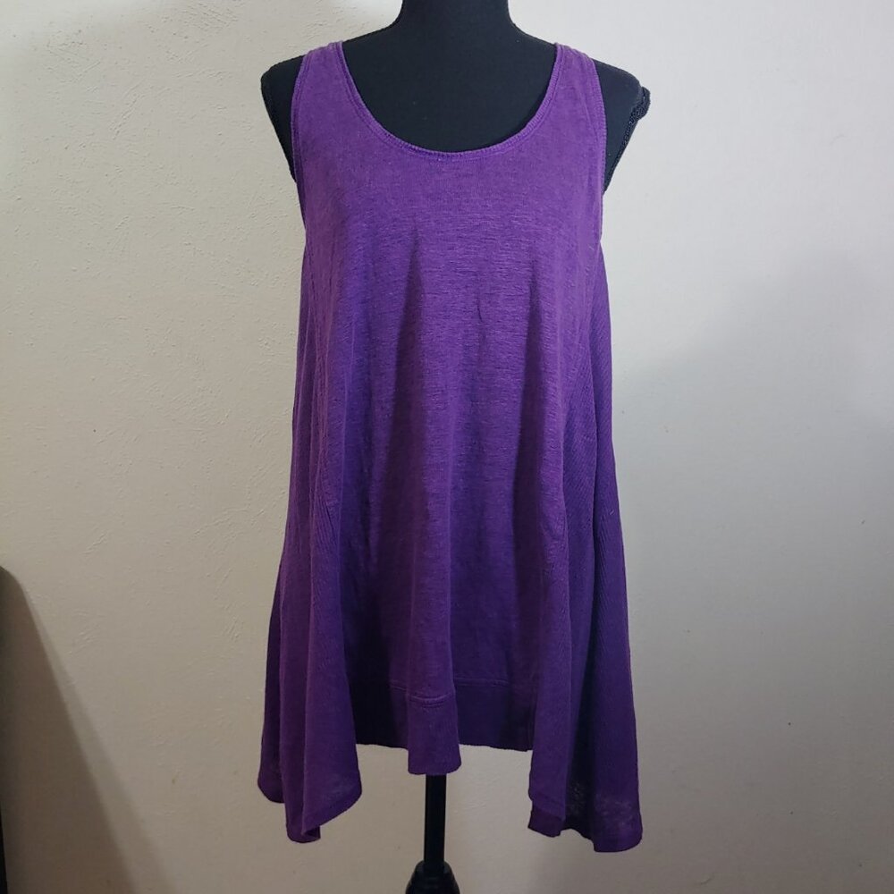 Eileen Fisher Linen Asymmetrical Tank Top Small Purple Racerback Lagenlook